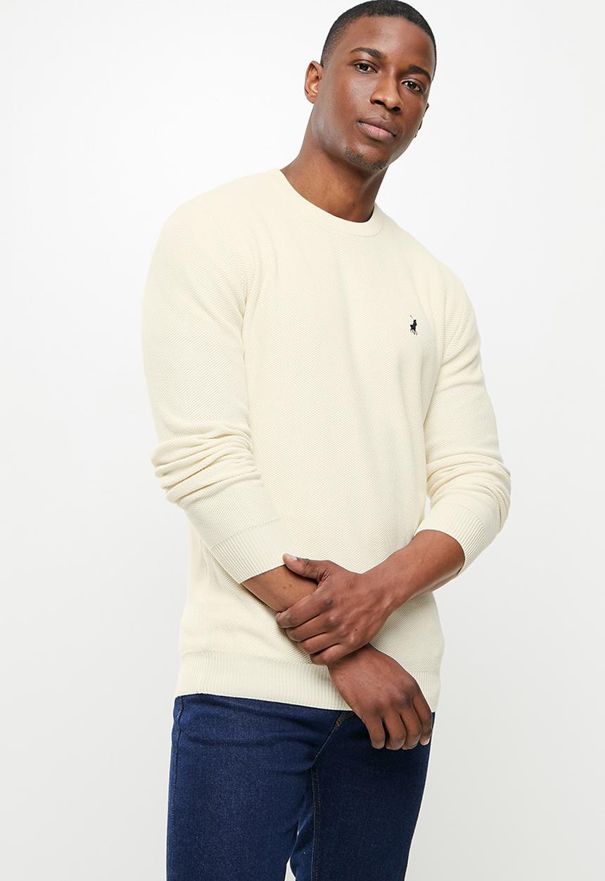 POLO - Roman pique long sleeve knit - ecru