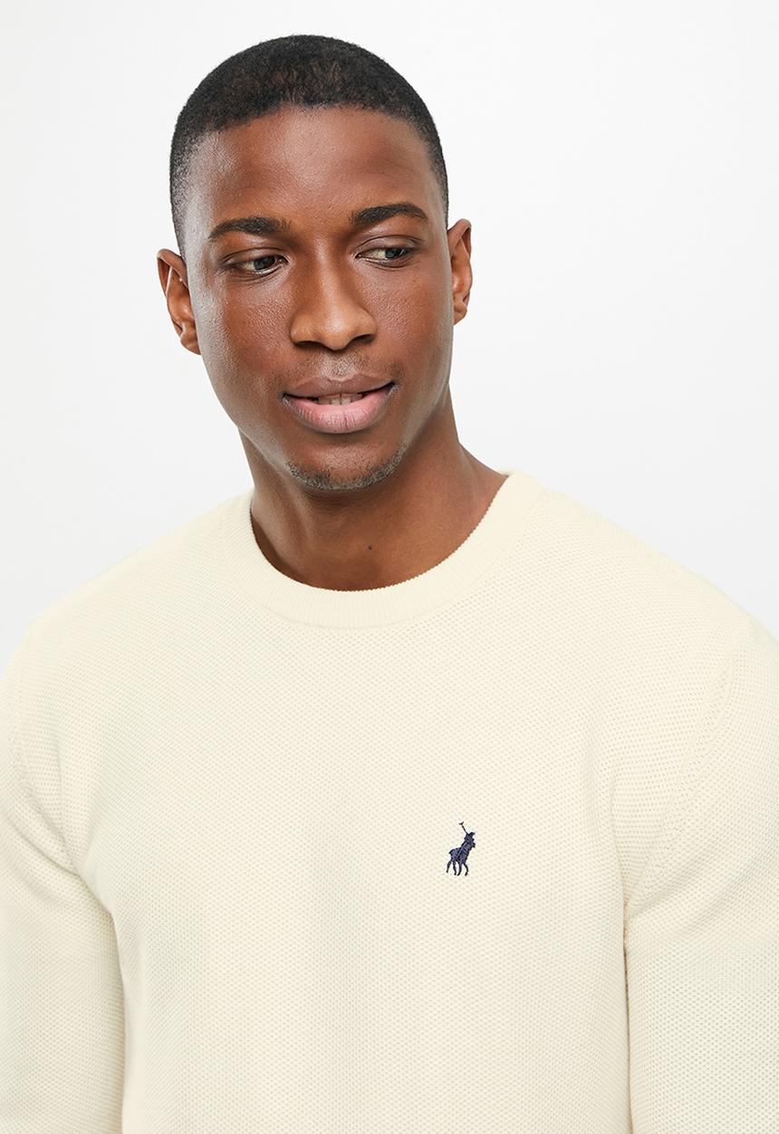 POLO - Roman pique long sleeve knit - ecru