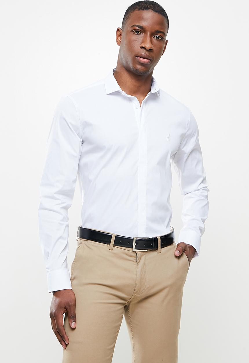 POLO - James plain long sleeve signature shirt - white