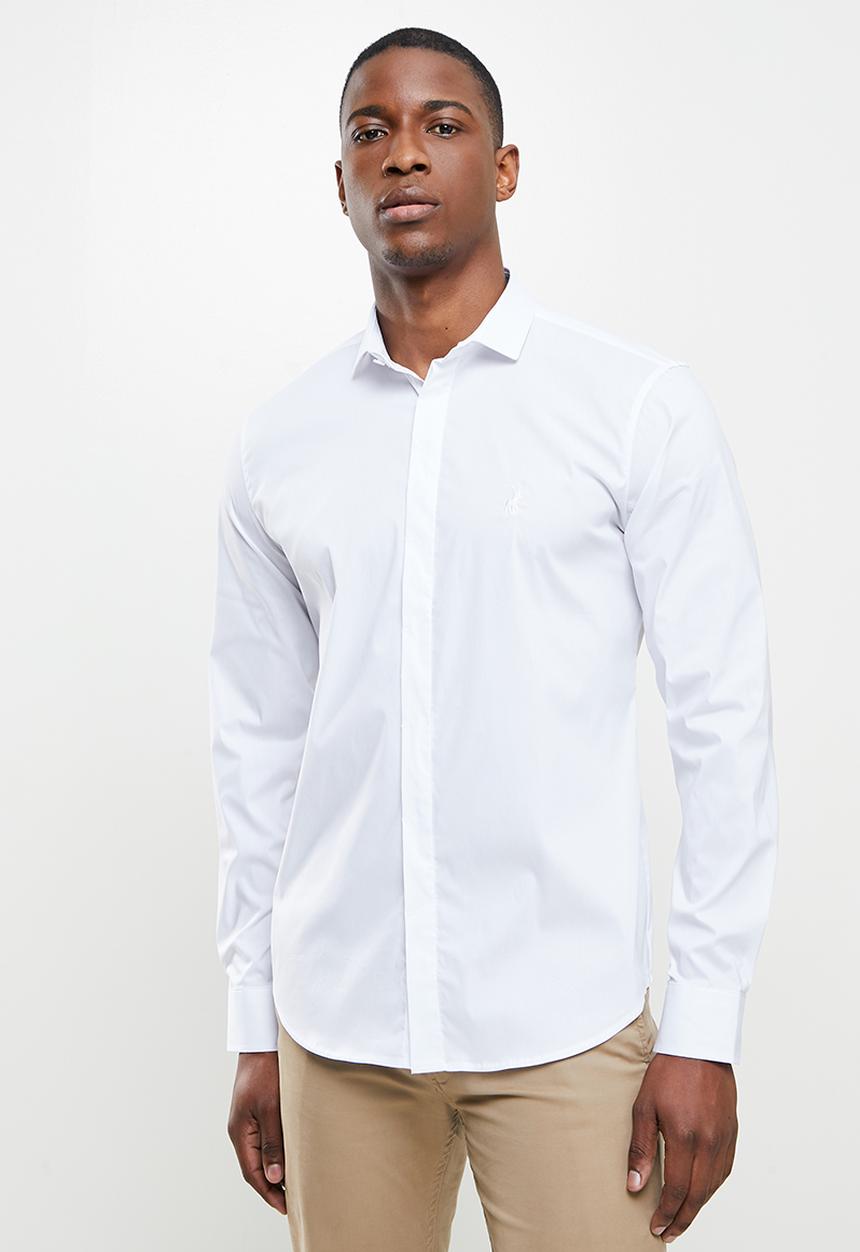 POLO - James plain long sleeve signature shirt - white