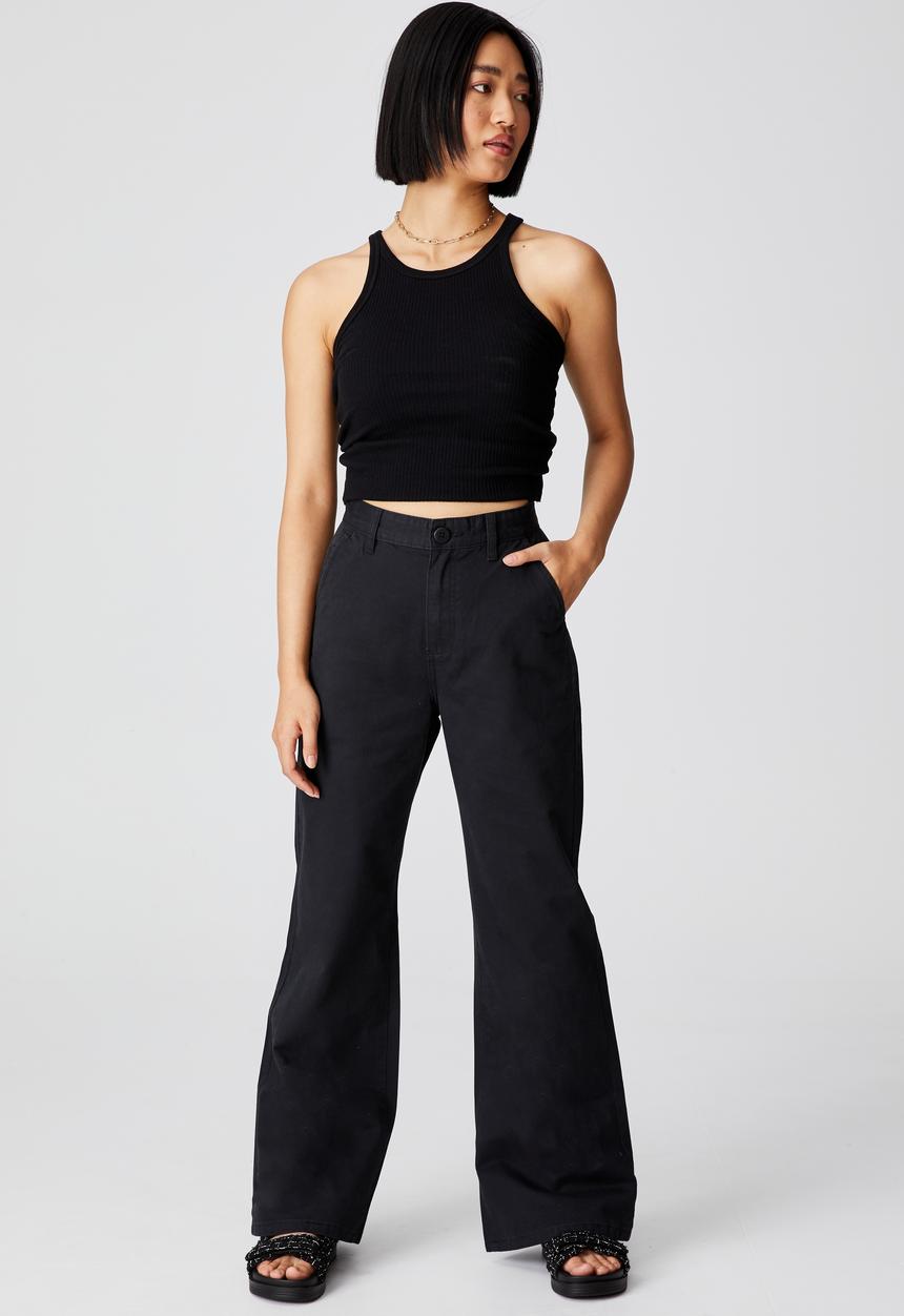 Cotton On - Petite parker long straight pant - black