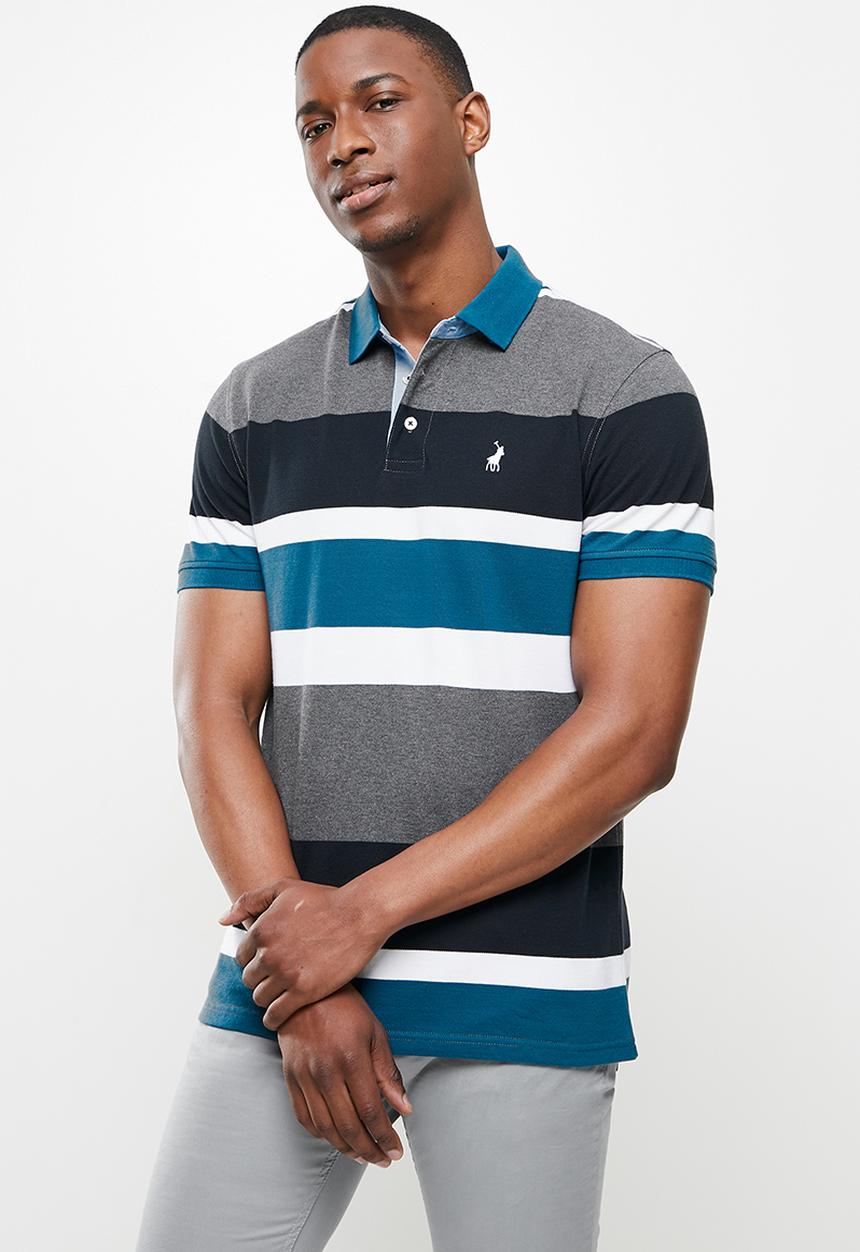 POLO - Shiru stripe custom fit golfer - blue