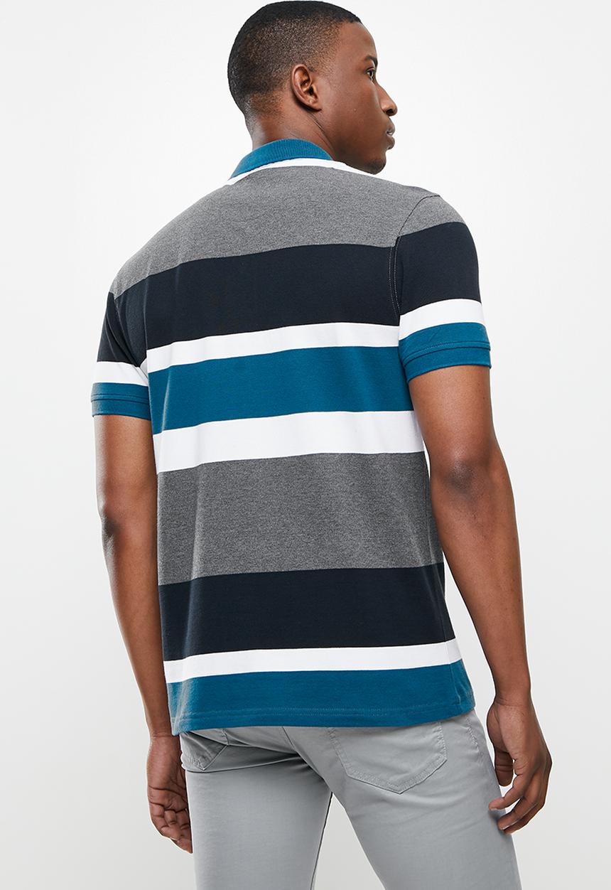 POLO - Shiru stripe custom fit golfer - blue