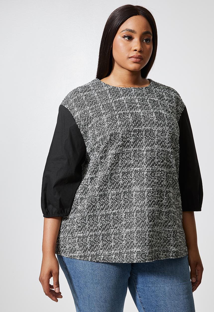 Superbalist - Combo fabric shell top - black