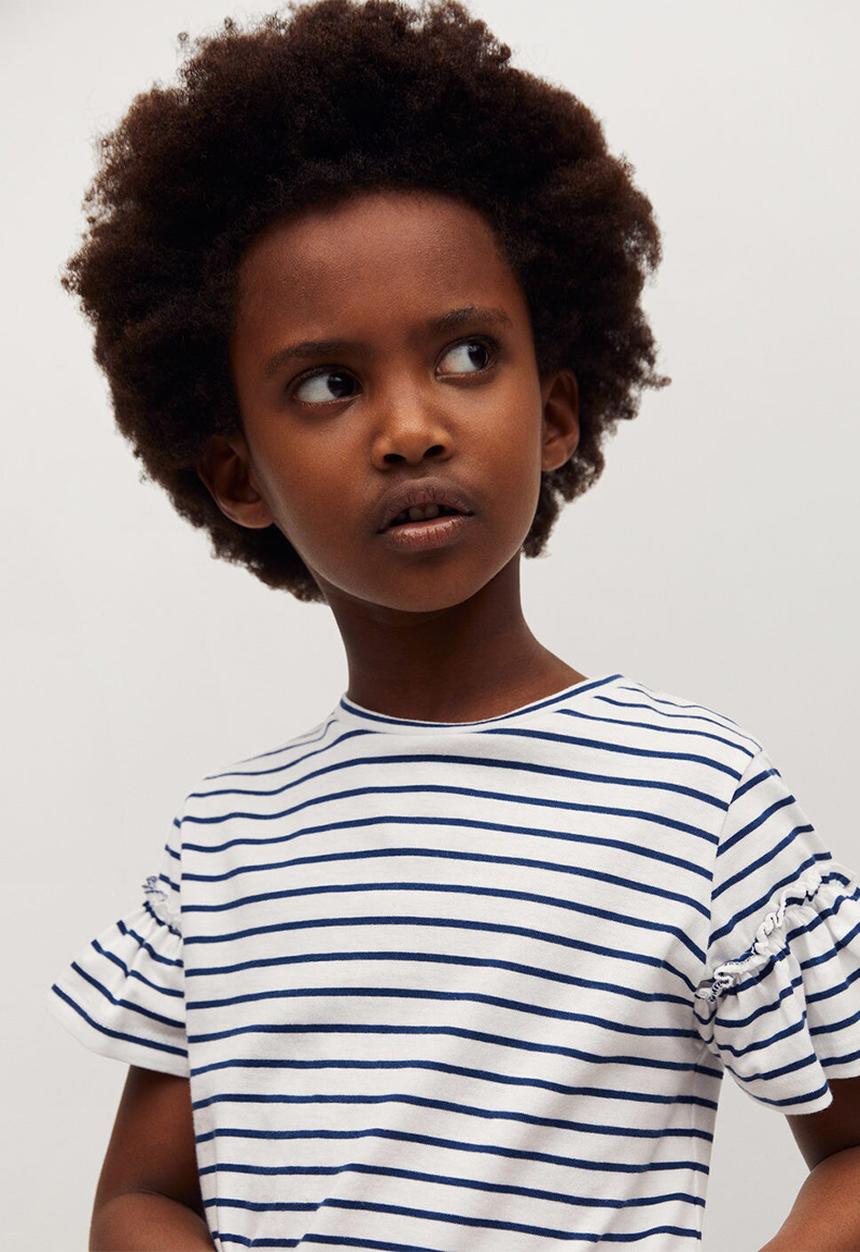 MANGO - T-shirt bande - white & navy 