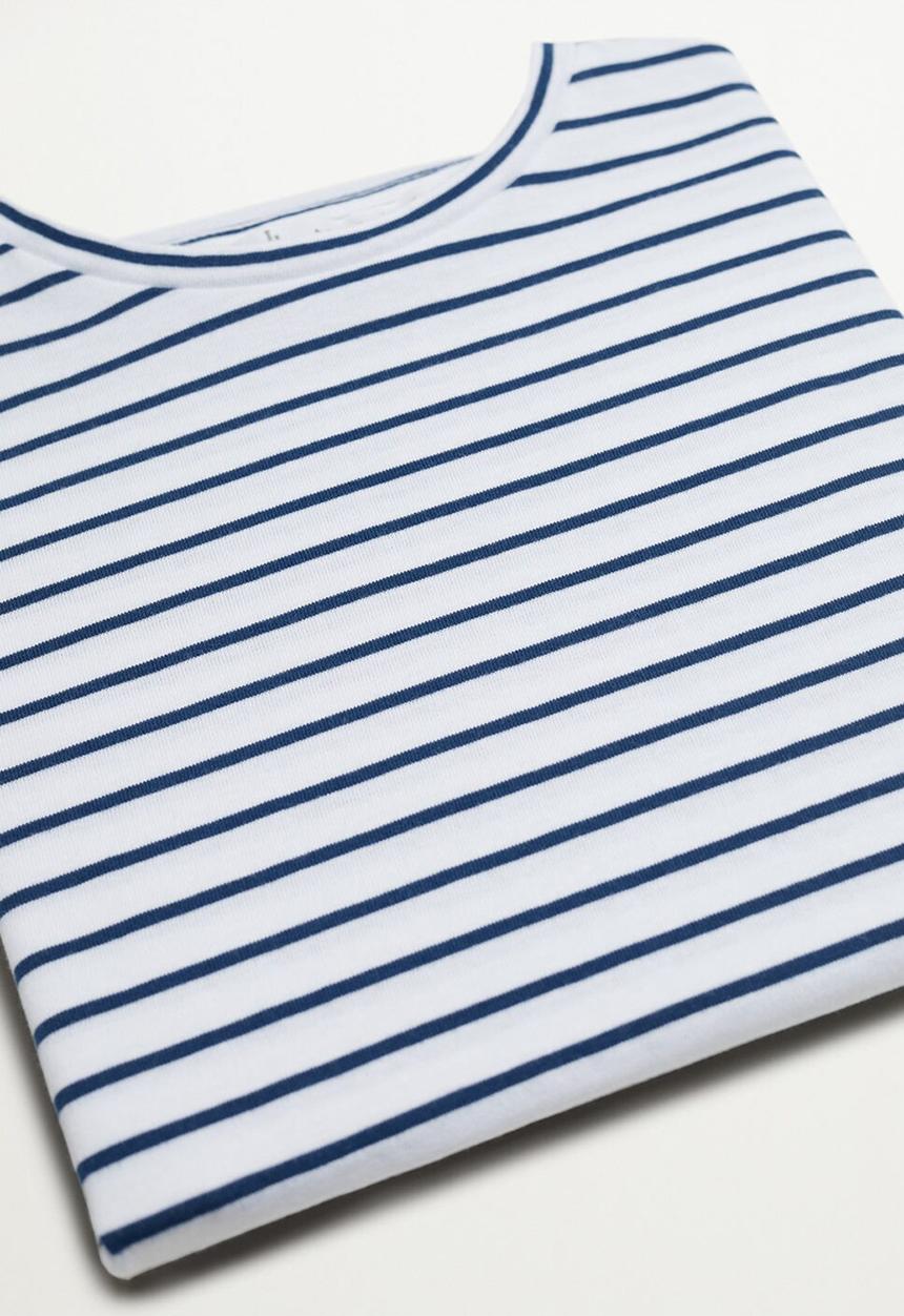 MANGO - T-shirt bande - white & navy 