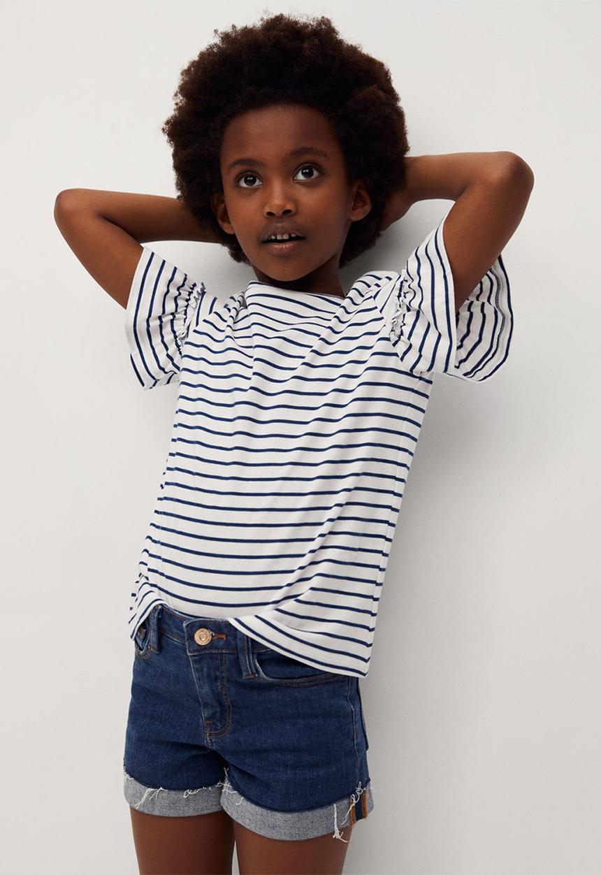 MANGO - T-shirt bande - white & navy 