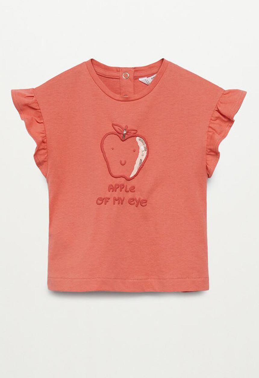 MANGO - Ruffled printed t-shirt boleta - red