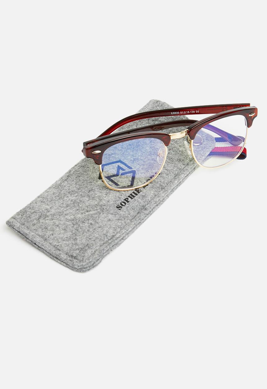 Sophie Moda - Anti-blue light classic half rim optical frame - brown & gold