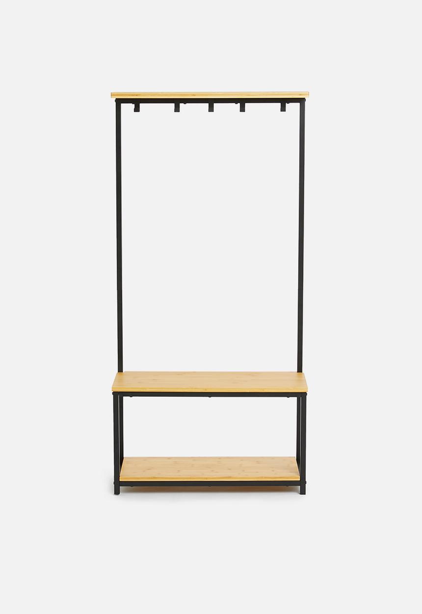 Sixth Floor - Iron cloth rack with bamboo shelves - black