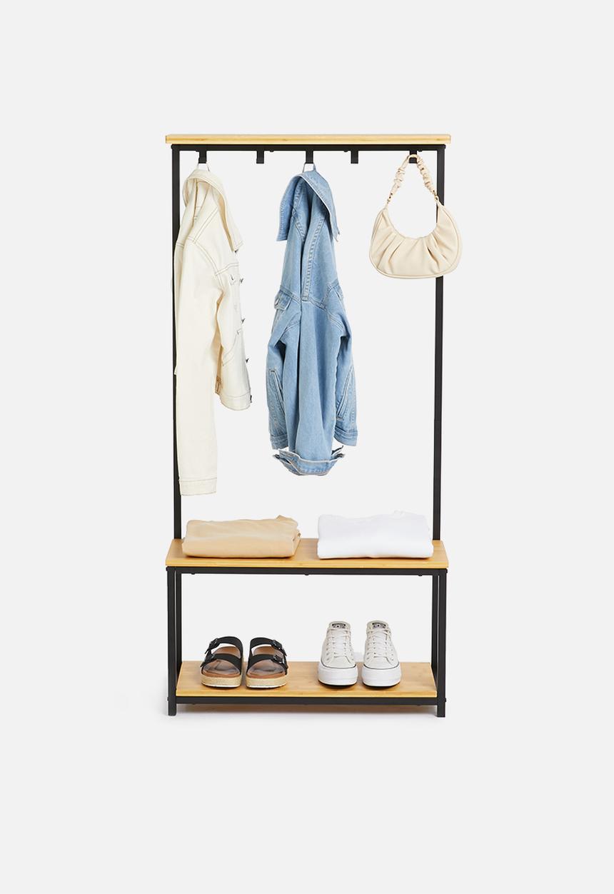 Sixth Floor - Iron cloth rack with bamboo shelves - black