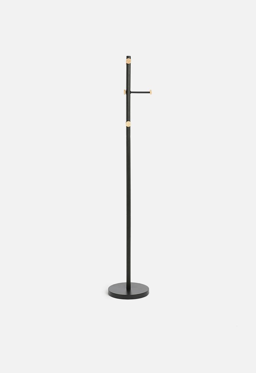 Sixth Floor - Iron coat stand with ash wood hooks - black