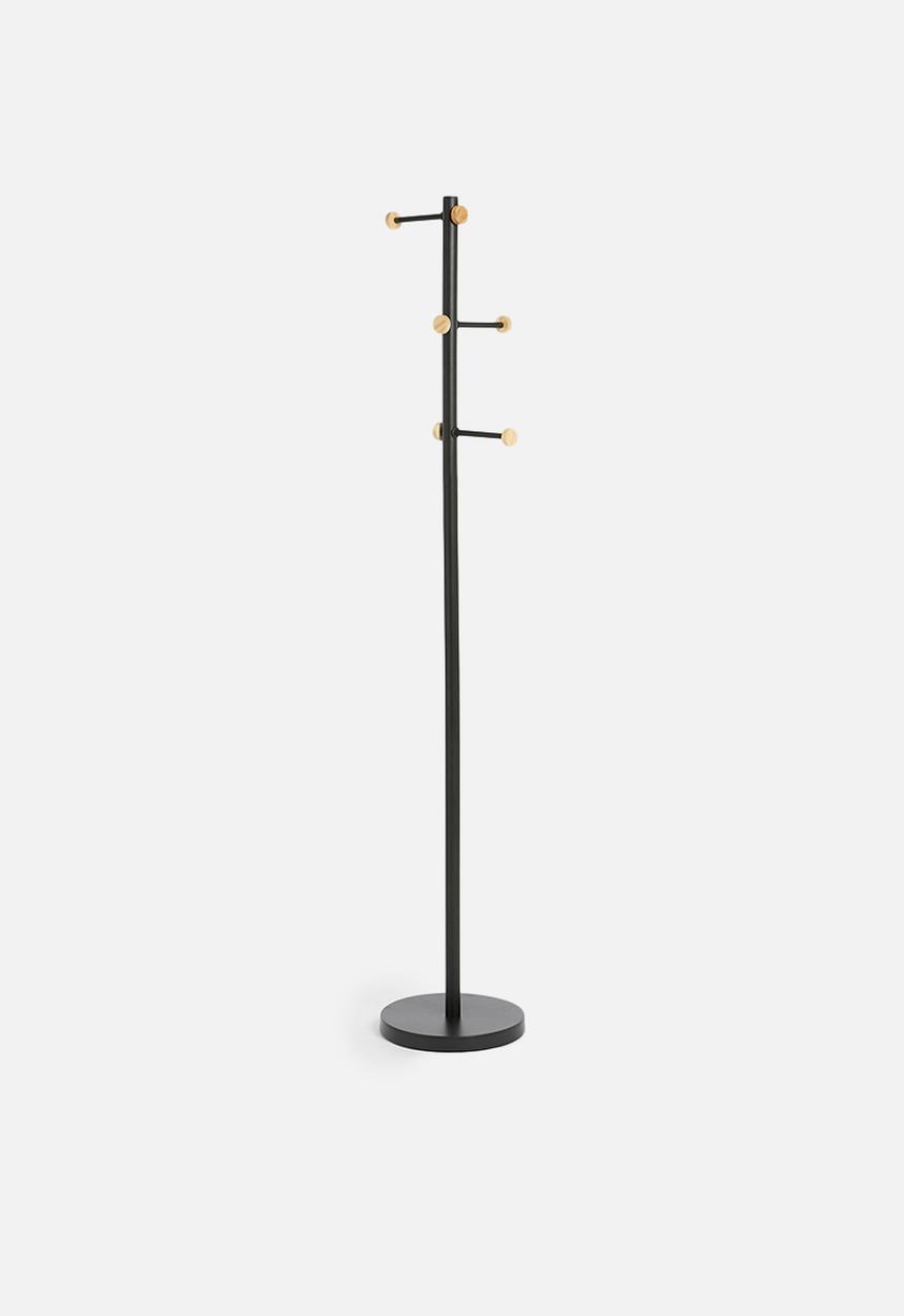 Sixth Floor - Iron coat stand with ash wood hooks - black