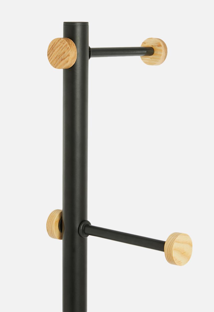 Sixth Floor - Iron coat stand with ash wood hooks - black