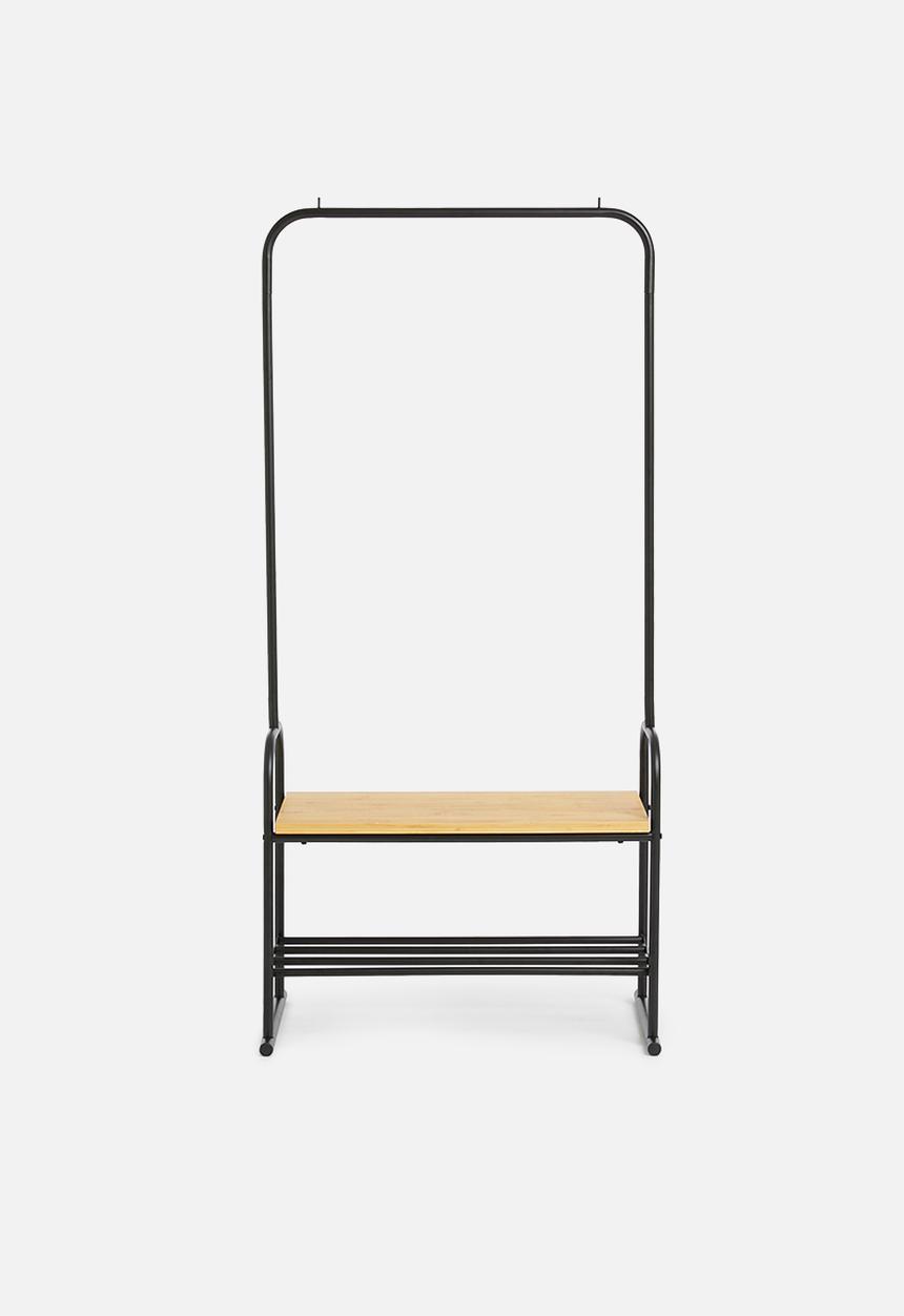 Sixth Floor - Iron clothing rack with bamboo middle shelf - black
