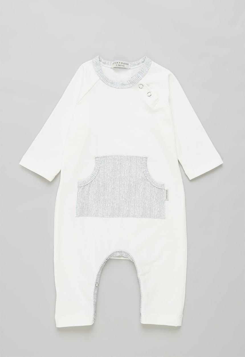 Sticky Fudge - Broken stripe babygrow - cream
