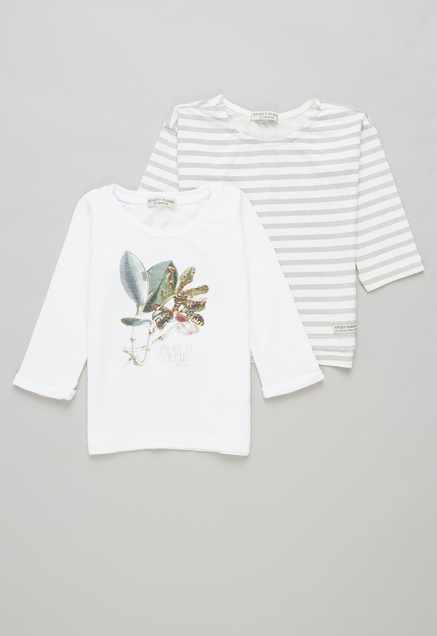 Sticky Fudge - 2 pack dotted stripe tee - grey & orchid