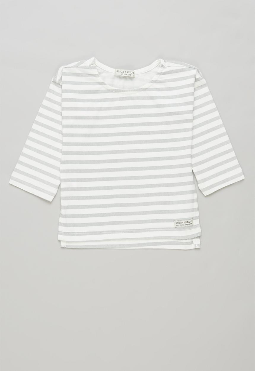 Sticky Fudge - 2 pack dotted stripe tee - grey & orchid