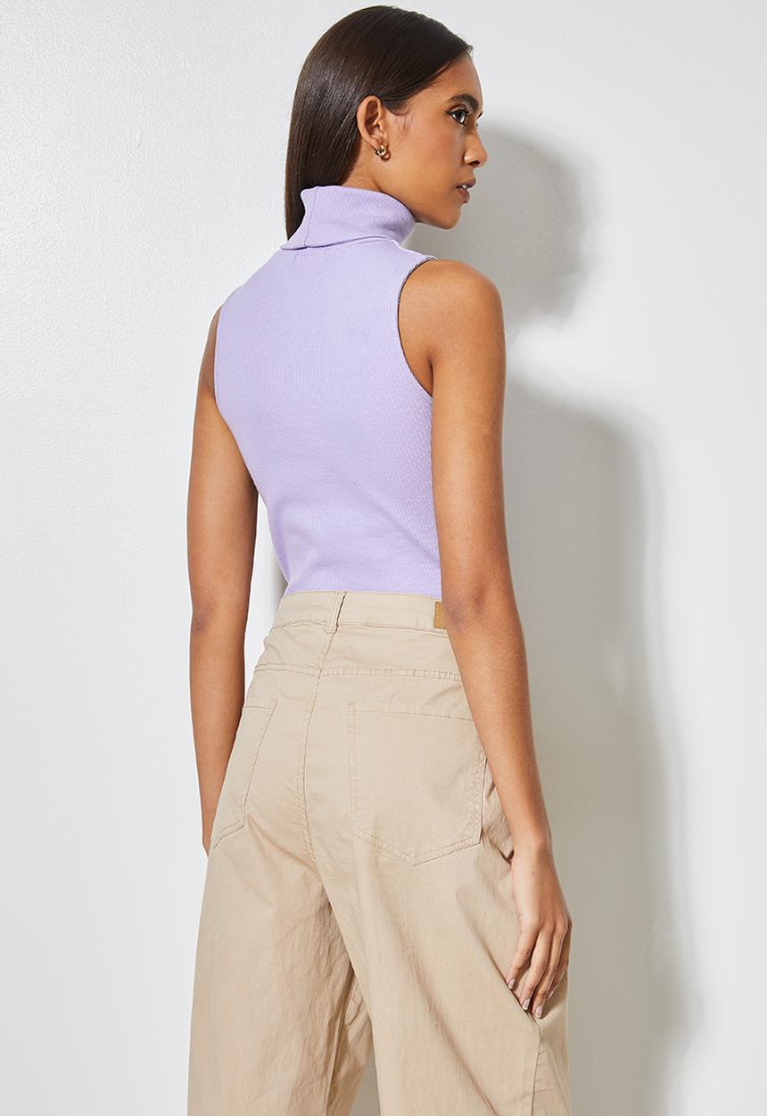 Superbalist - Cotton lycra rib poloneck top - purple