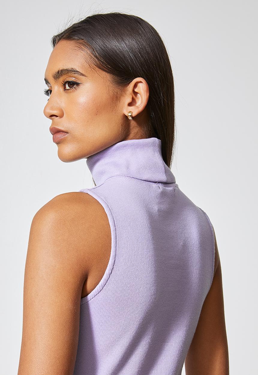 Superbalist - Cotton lycra rib poloneck top - purple