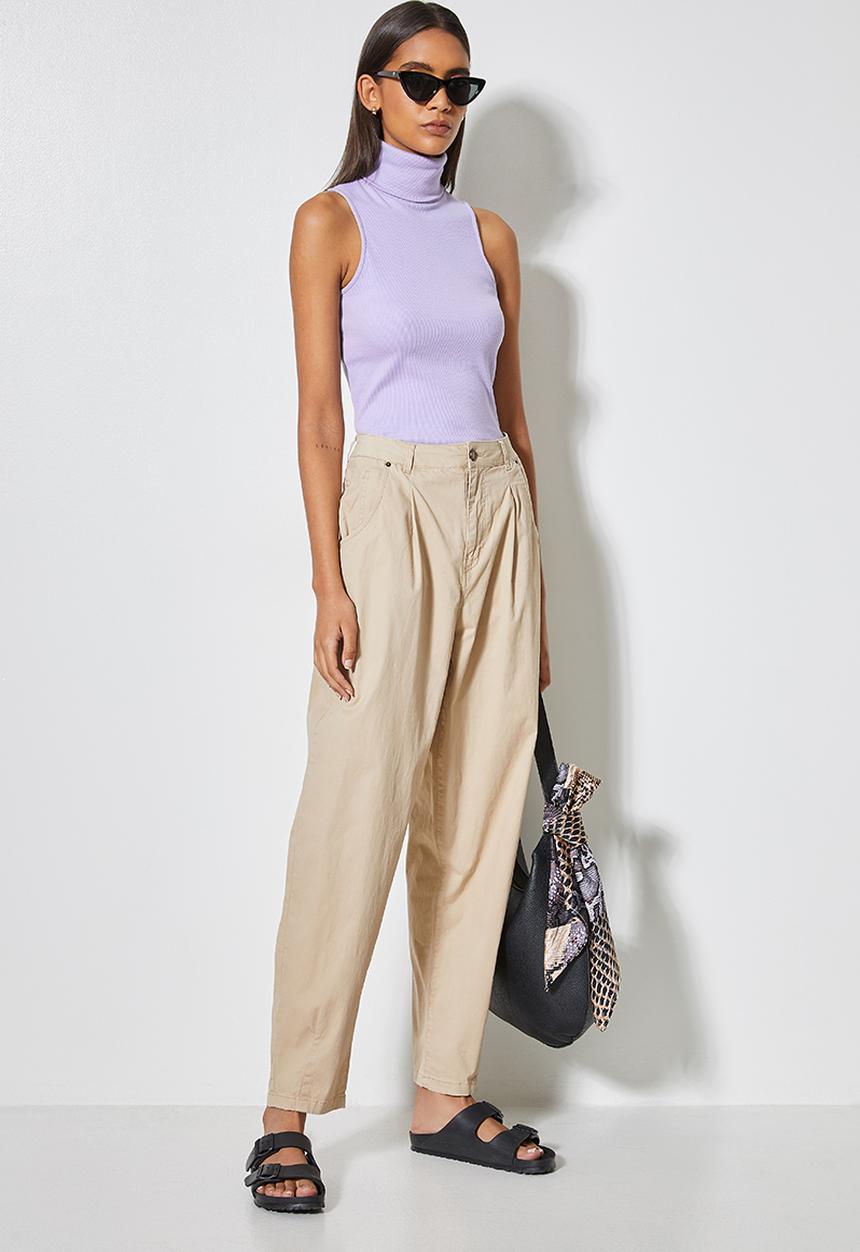 Superbalist - Cotton lycra rib poloneck top - purple