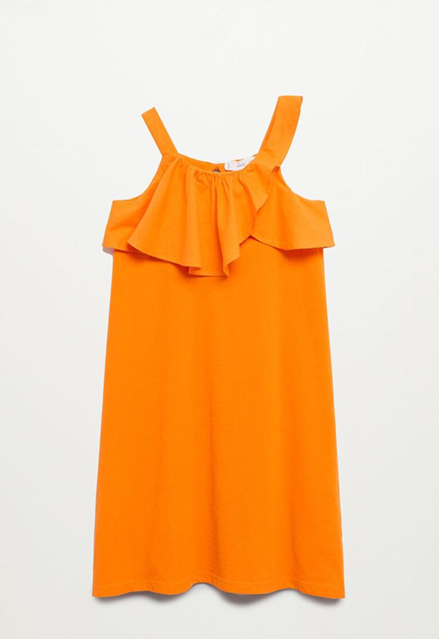 MANGO - Frill cotton dress  - orange