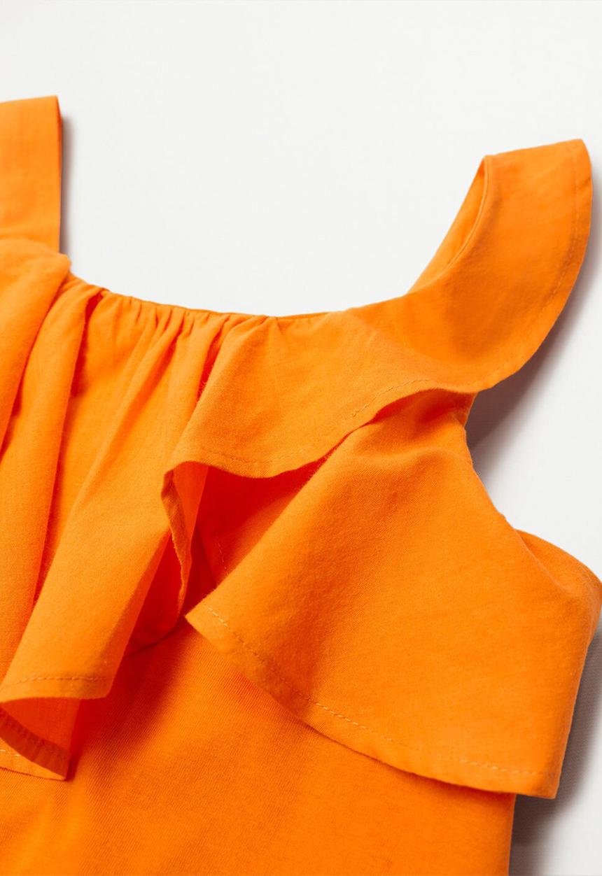 MANGO - Frill cotton dress  - orange