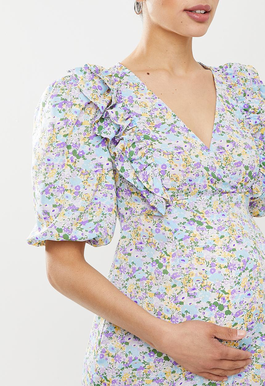Missguided - Maternity it floral ruffle wrap mini dress - blue
