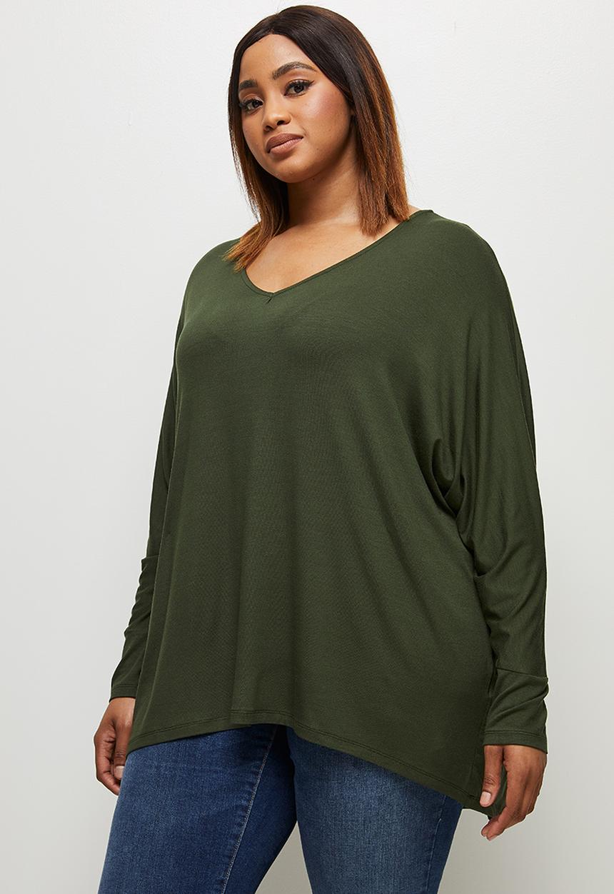 edit Plus - Conscious v-neck dolman boxy tee - military