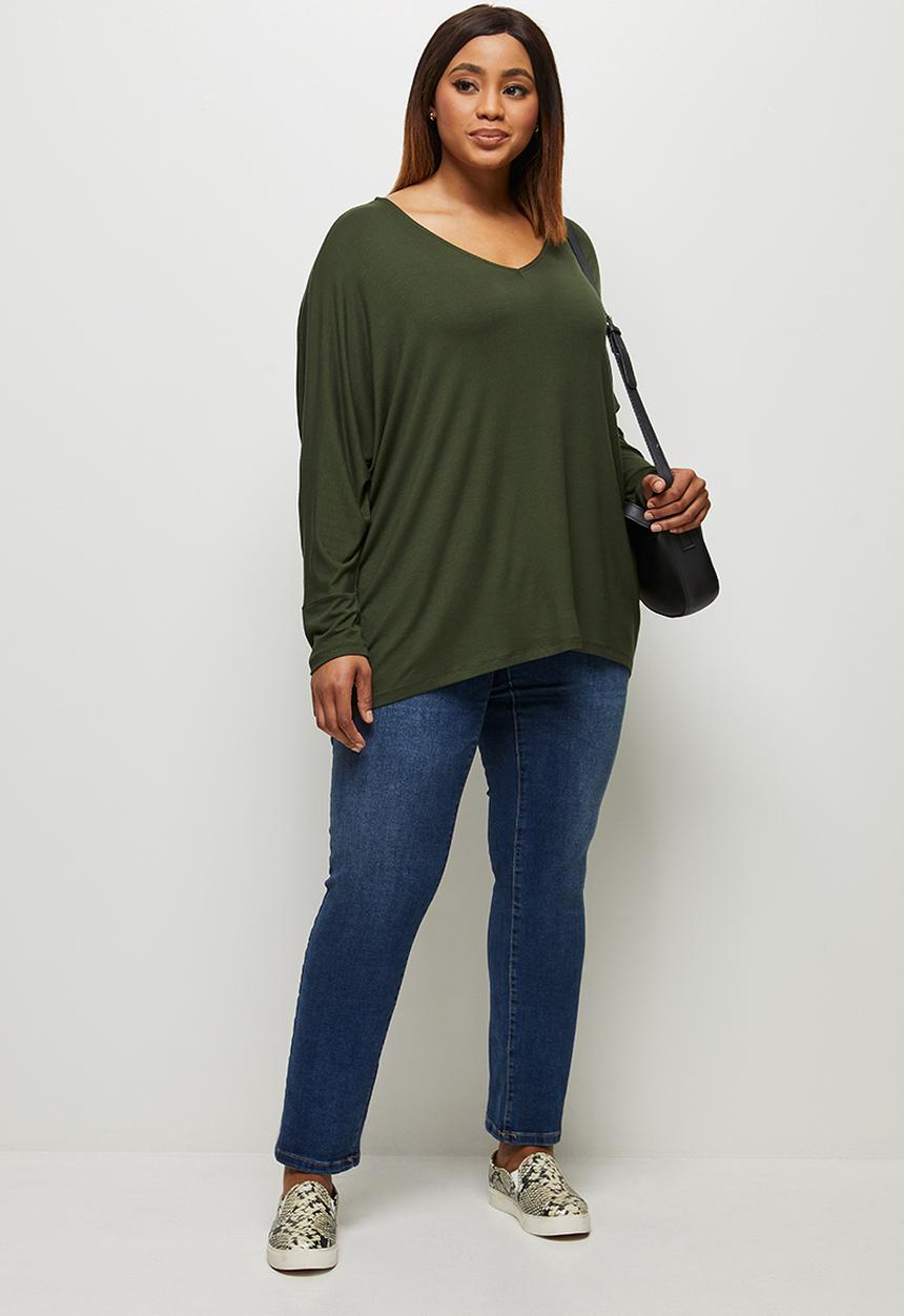 edit Plus - Conscious v-neck dolman boxy tee - military