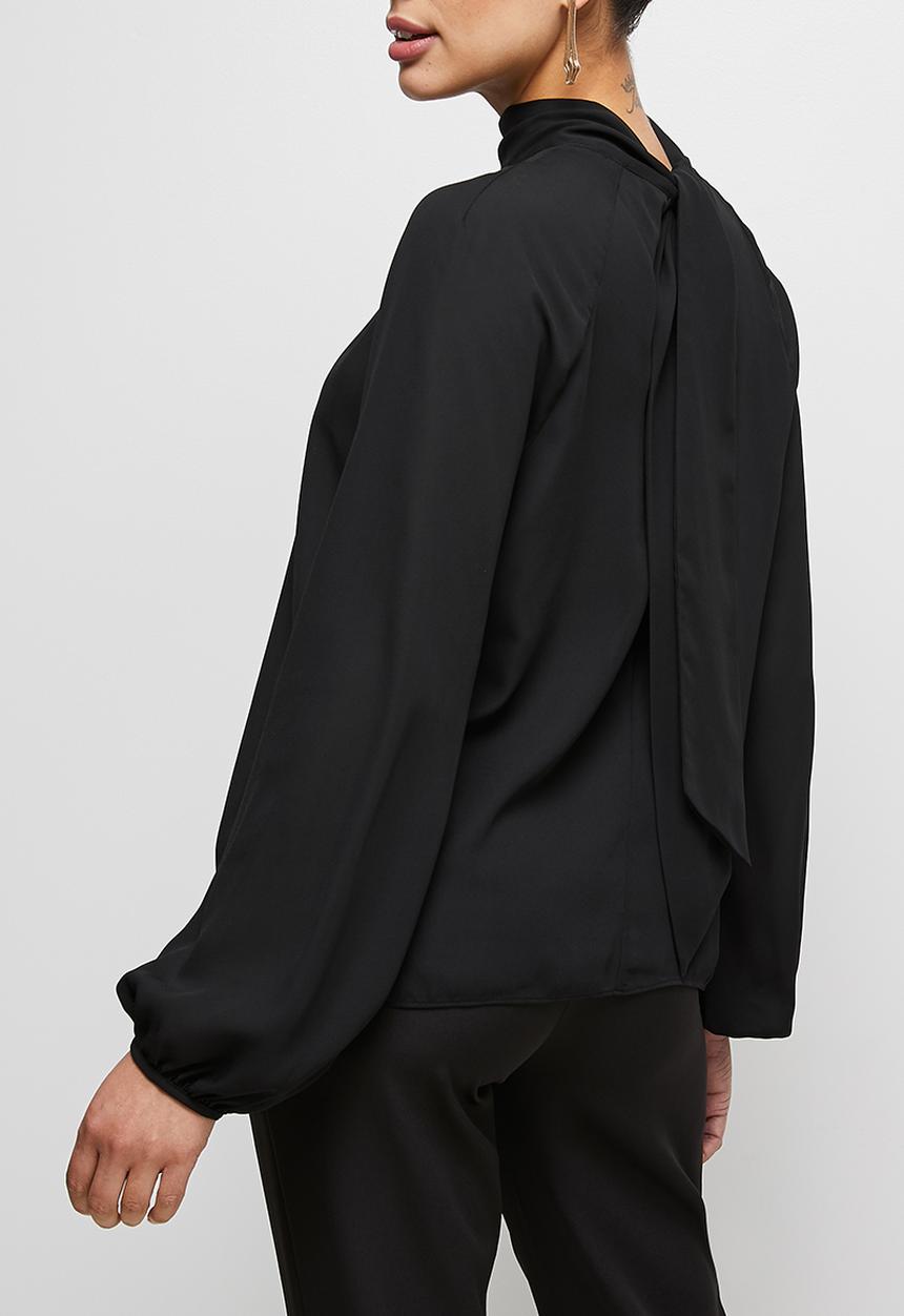 MILLA - Raglan turtle blouse with tie - black