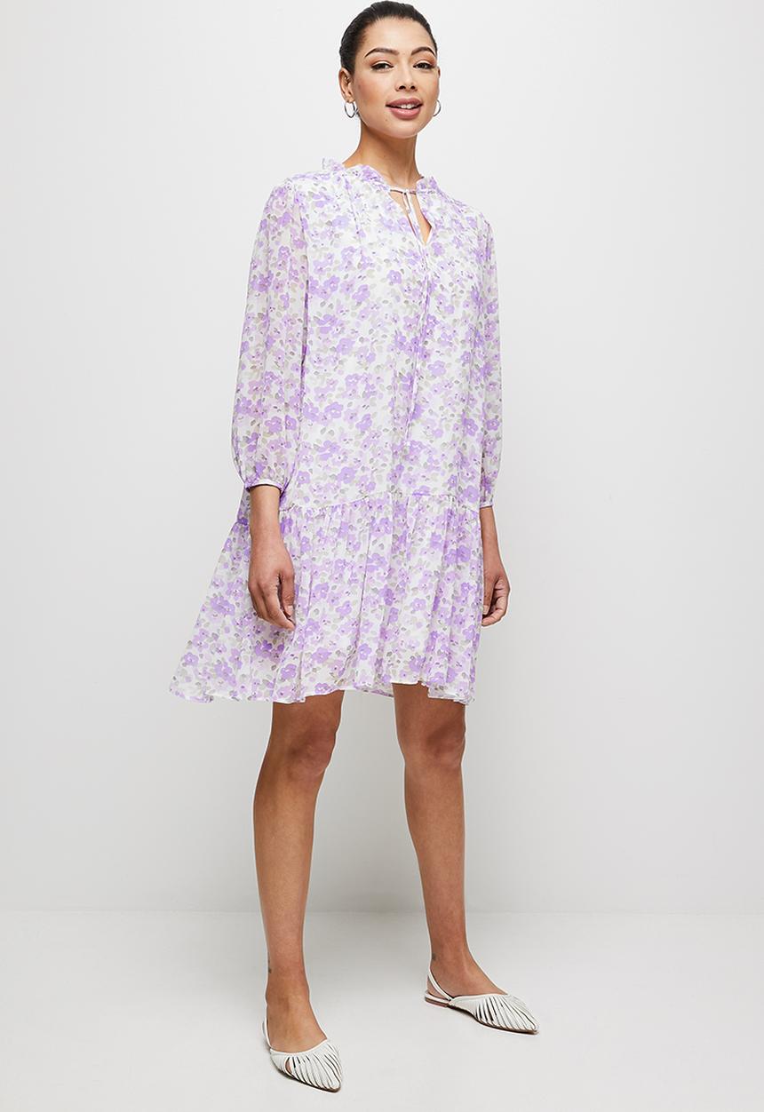 MILLA - Floral drop waist mini dress - Lilac