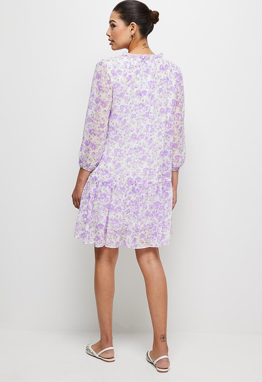 MILLA - Floral drop waist mini dress - Lilac