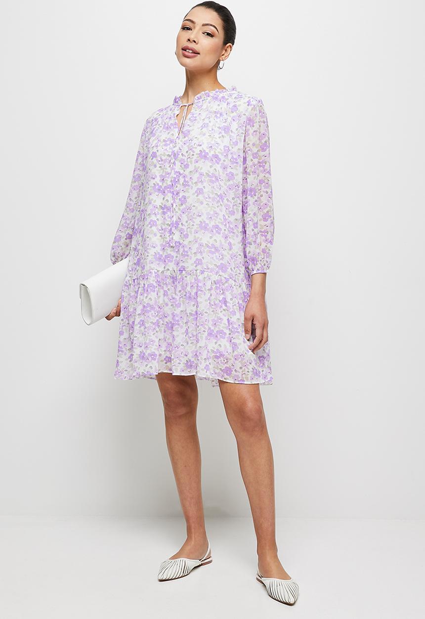 MILLA - Floral drop waist mini dress - Lilac