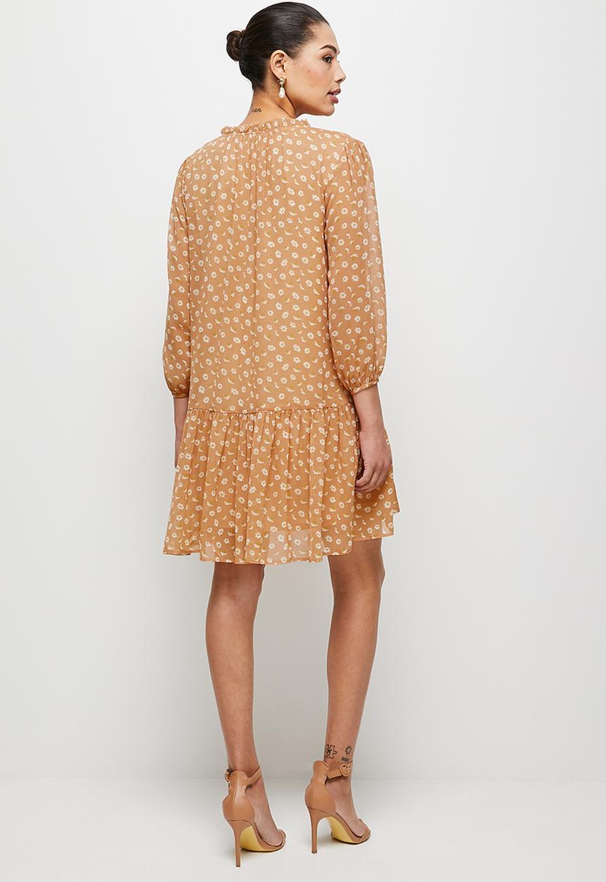 MILLA - Daisy print drop waist mini dress - Sand