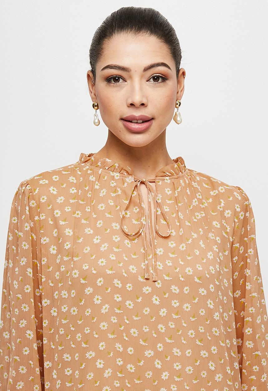 MILLA - Daisy print drop waist mini dress - Sand
