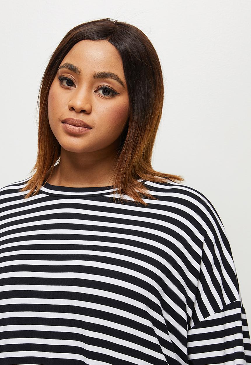 edit Plus - Dolman crew T-shirt - black stripe