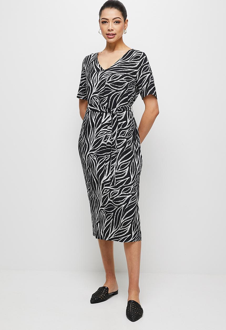 edit - Woven belted midi tunic - black doodle