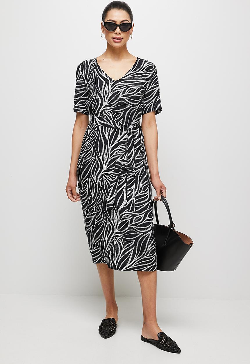 edit - Woven belted midi tunic - black doodle