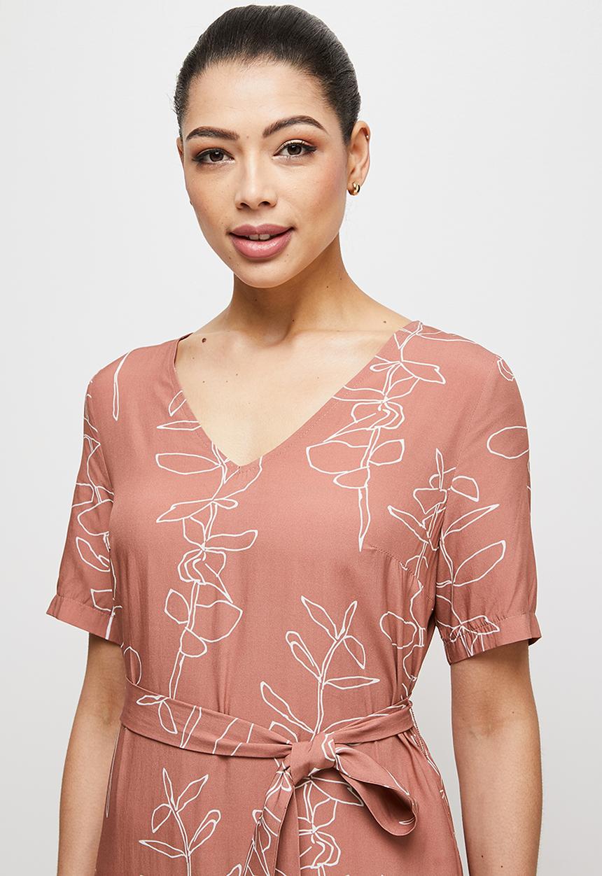 edit - Woven belted midi tunic - blush scribble