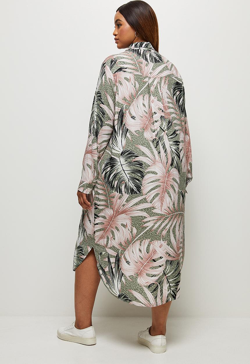 edit Plus - Basic midi shirt dress - abstract floral