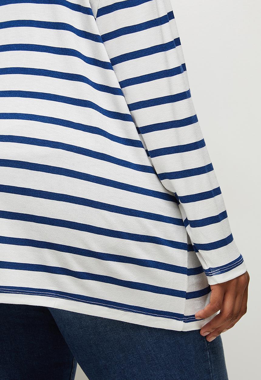 edit Plus - Striped v-neck boxy tee - navy and milk