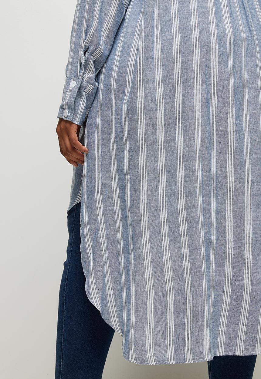 edit Plus - Ll mandarin collar shirt - blue 