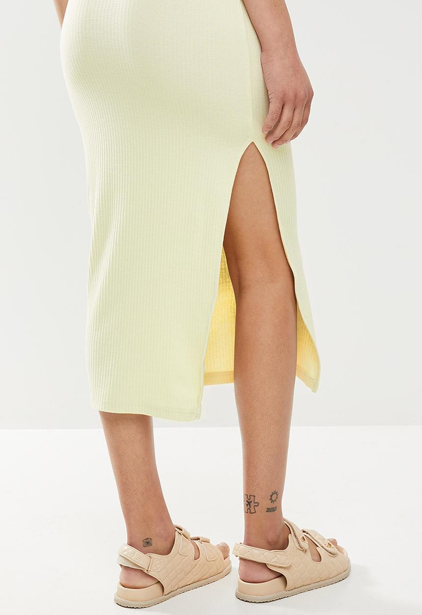 Missguided - Ribbed button front midi dress - light green