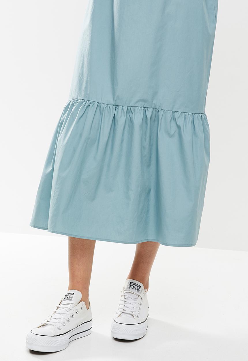Missguided - Puff sleeve square neck smock midi dress - blue