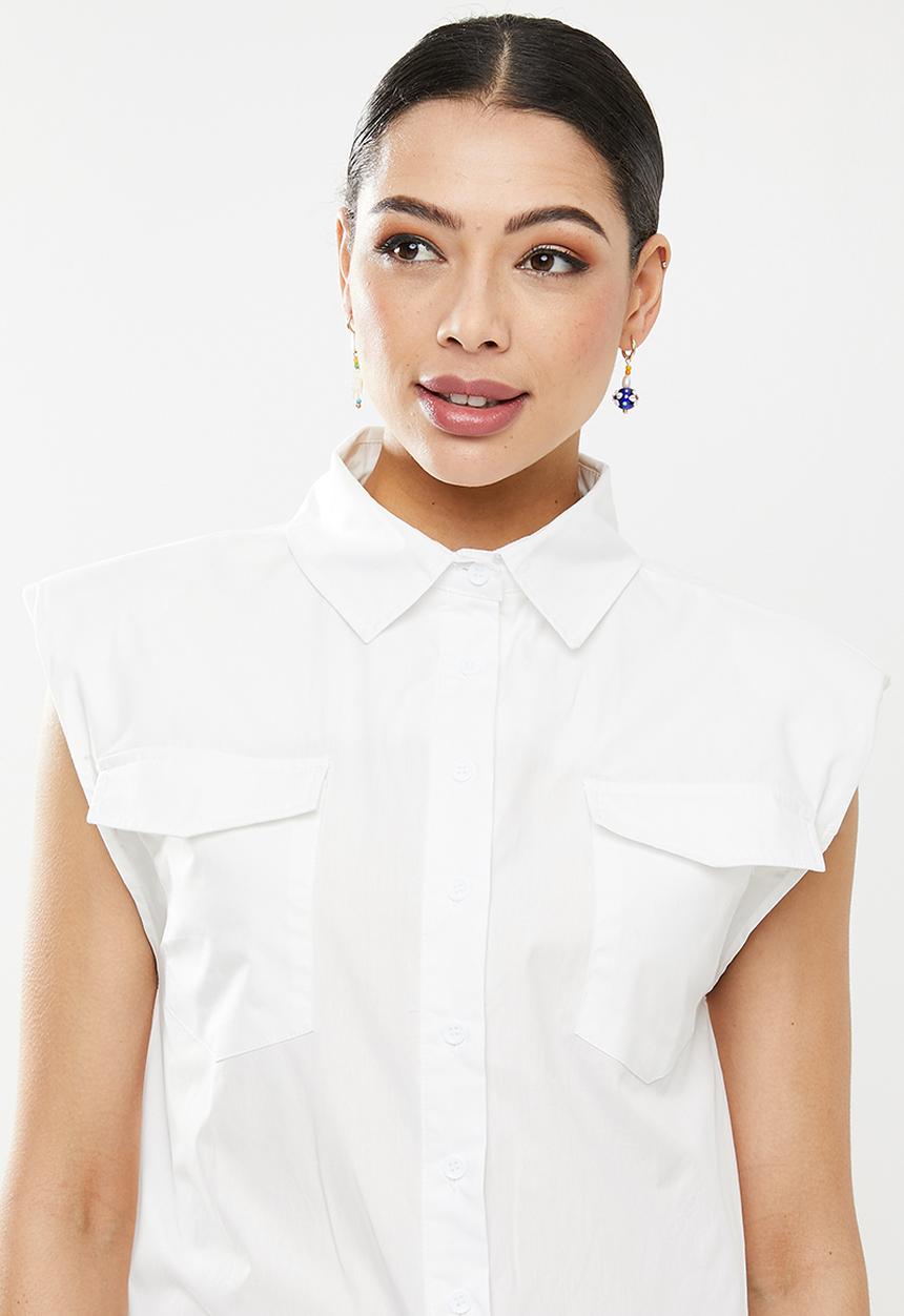 Missguided - Shoulder pad sleeveless shirt dress - white