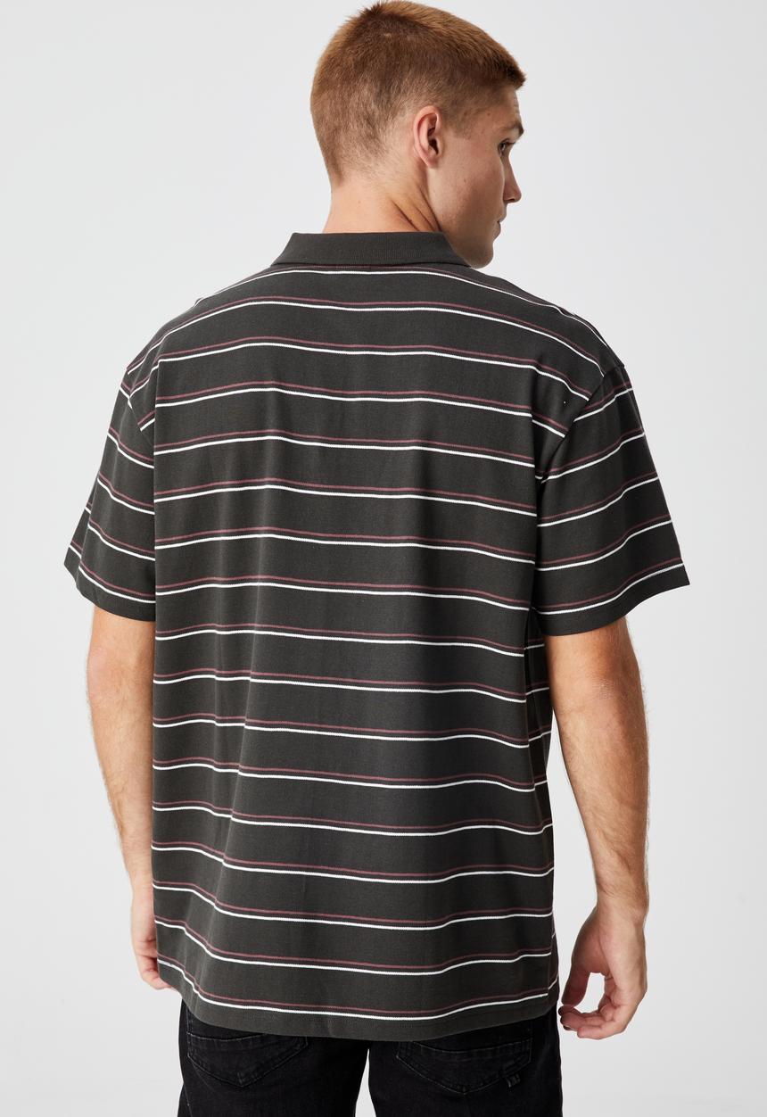 Cotton On - 70 s polo - washed black twin stripe