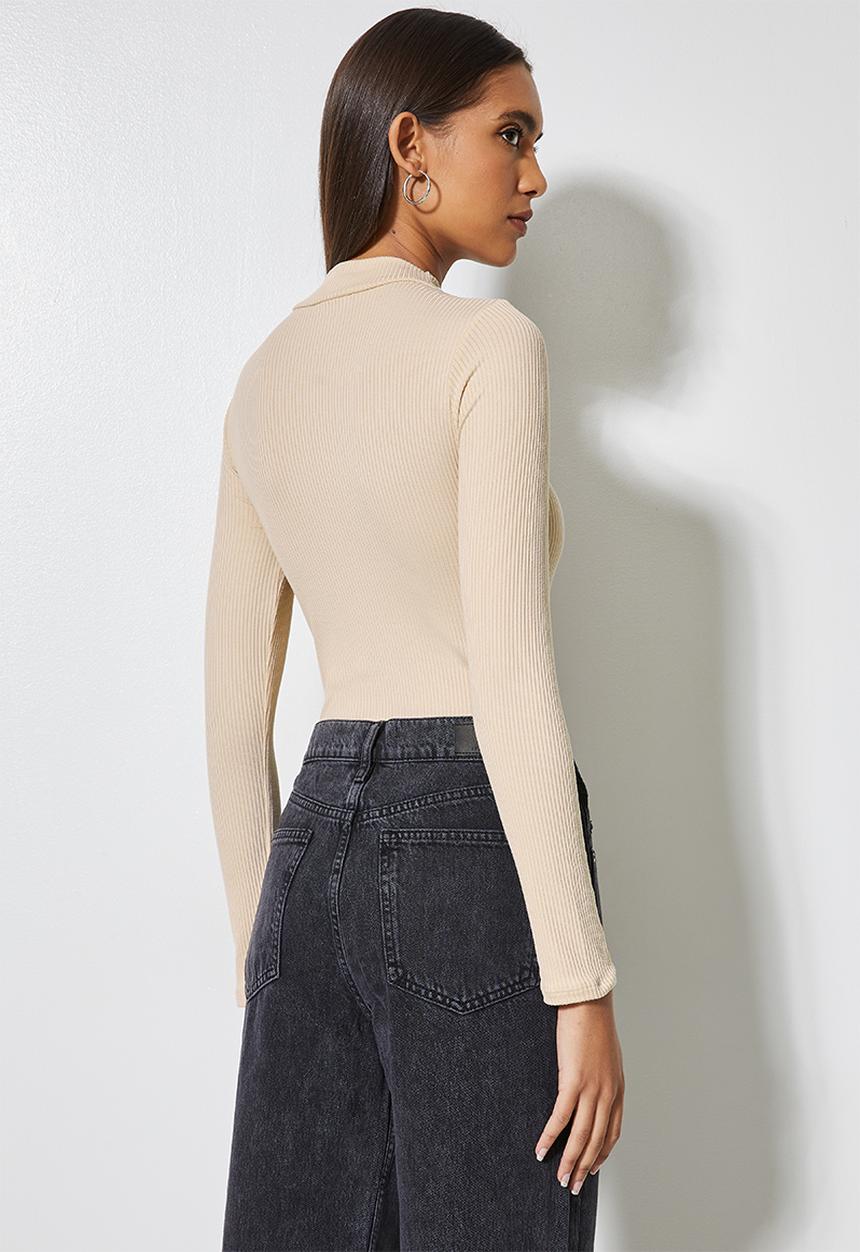 Superbalist - 2 Pack fine rib high neck bodysuit - nude & stone