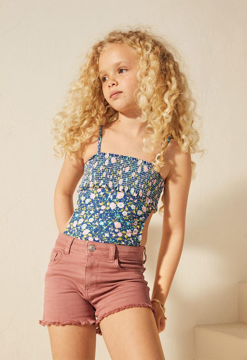 MANGO - Rusched floral swimsuit monica - blue