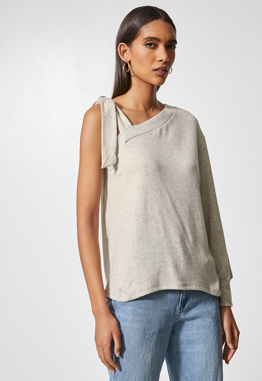 VELVET - Off shoulder cut and sew top - taupe